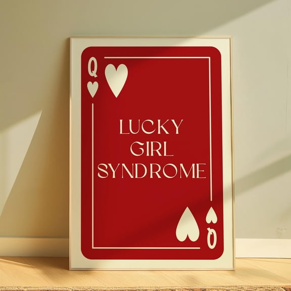 Lucky Girl Syndrome Print, Red Wall Art, Queen Poster, Playing Retro Print, Trendy Wall Art, Love Gift UNFRAMED PAPER POSTER, Home Decor, Vintage Gift, Living Room Dercor