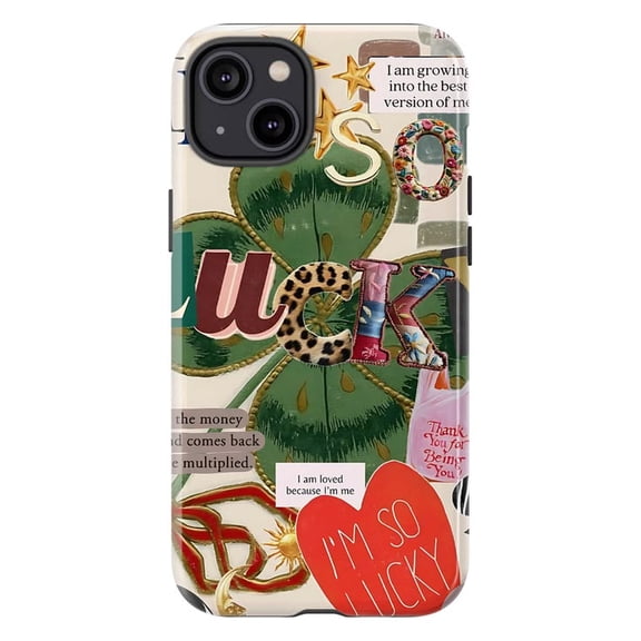 Lucky Girl Vision Board Phone Case, Manifestation Clover Collage Design for iPhone 17 16 15 14 13 12 11 Pro Plus Mini