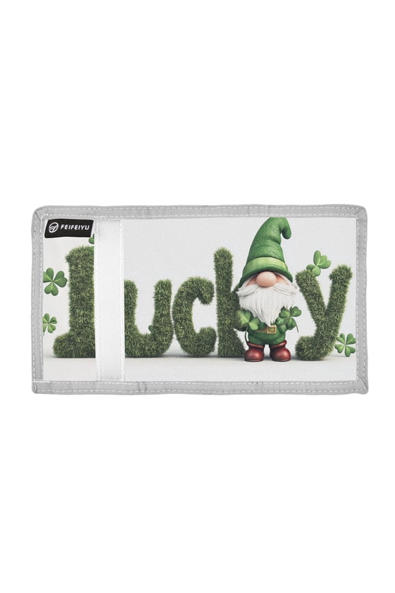 Lucky Gnome Clover St Patricks Day Trifold Wallets Card Holders Coin Pockets with Lanyards Portable Unisex