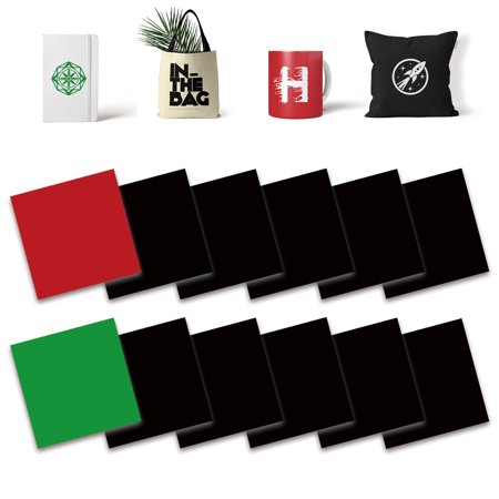 Lucky Goddness Black Transfer Ink Sheets, 12 In x 12 In Solid Color Pre-printed Sublimation Paper for Mugs, Coaster Blanks - Total 12 PCS, 10Pcs Black Bonus 2Pcs Red and Green