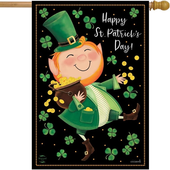 Lucky Gold Leprechaun St. Patrick''s Day House Flag Primitive 28" x 40"