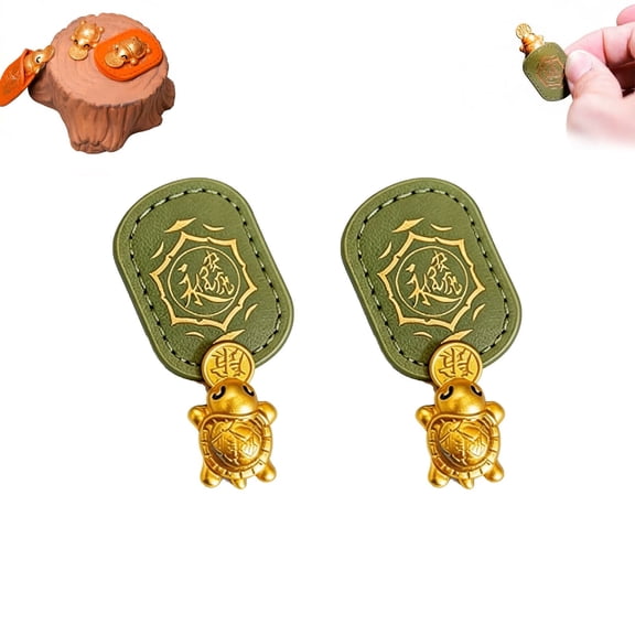 Lucky Golden Turtle with Biting Coin, Chinese Feng Shui Brass Turtle Talisman With Leather Sleeve, Compact Mini Coin Purse Bag Ornament Gift For Wealth Good Luck