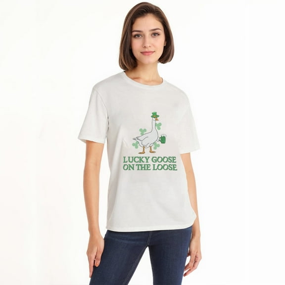 Lucky Goose On The Loose St Patricks Graphic Tee for Woman With Short Sleeves