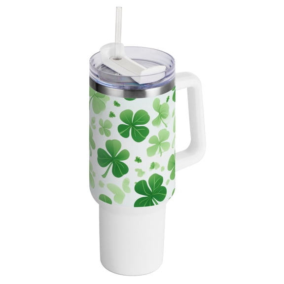 Lucky Grass Full 40 oz Tumbler with Handle InsulatedTravel MugLid Straw Leak Proof Steel Vacuum Water Bottles Glasses Fits in Car Cup Holder