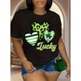thumbnail image 1 of Lucky Green Clover Leopard Print Hearts T-Shirt Women Short Sleeve Graphic Tee, 1 of 6