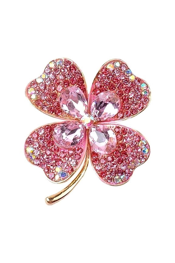 Lucky Green Four-Leaf Clover Brooch, Rhinestone Green Clover Leaf Brooch Pin, Lucky Rhinestone Leaf Irish Four Shamrock L CZ