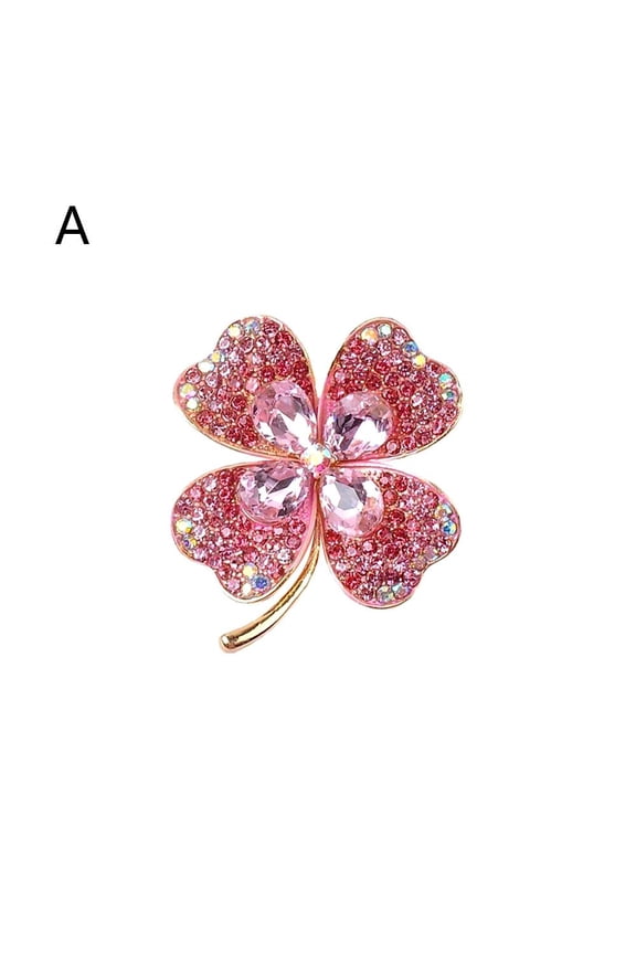Lucky Green Four-Leaf Clover Brooch, Rhinestone Green Clover Leaf Brooch Pin, Rhinestone Lucky Leaf L Irish Shamrock CZ Four