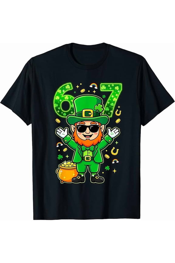 Lucky Green St. Patricks Day 67 Clover for Unisex Funny Graphic Short Sleeve T-Shirt