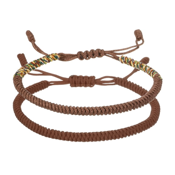 Lucky Handmade Braided Rope String Bracelet, 2pcs Round Adjustable Prayer Protection Bracelet for Family Women Anniversary Jewelry Gifts, Brown/Brown Series