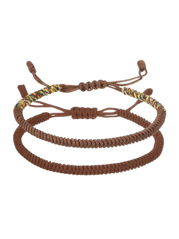 Lucky Handmade Braided Rope String Bracelet, 2pcs Round Adjustable Prayer Protection Bracelet for Family Women Anniversary Jewelry Gifts, Brown/Brown Series