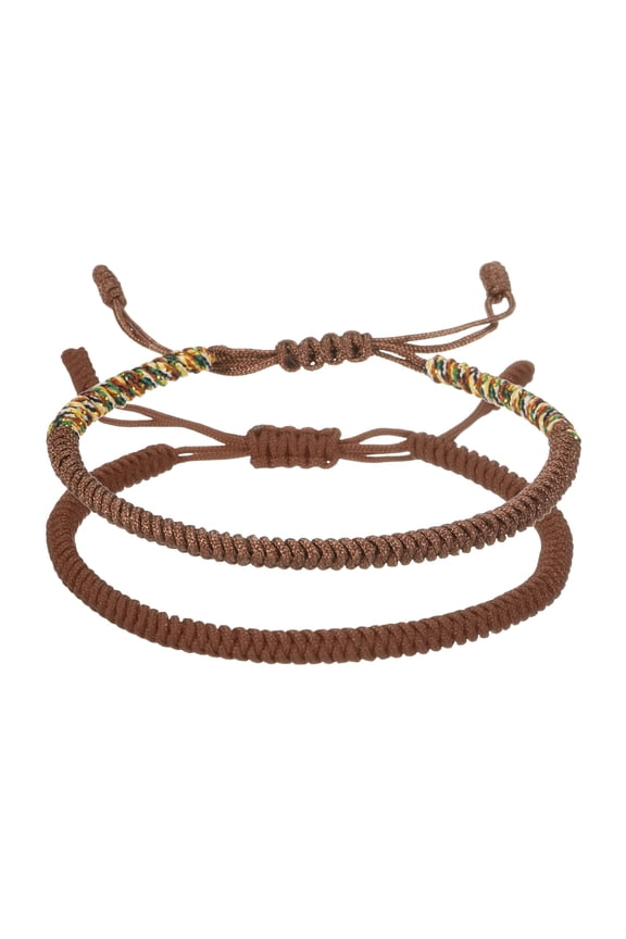 Lucky Handmade Braided Rope String Bracelet, 2pcs Round Adjustable Prayer Protection Bracelet for Family Women Anniversary Jewelry Gifts, Brown/Brown Series