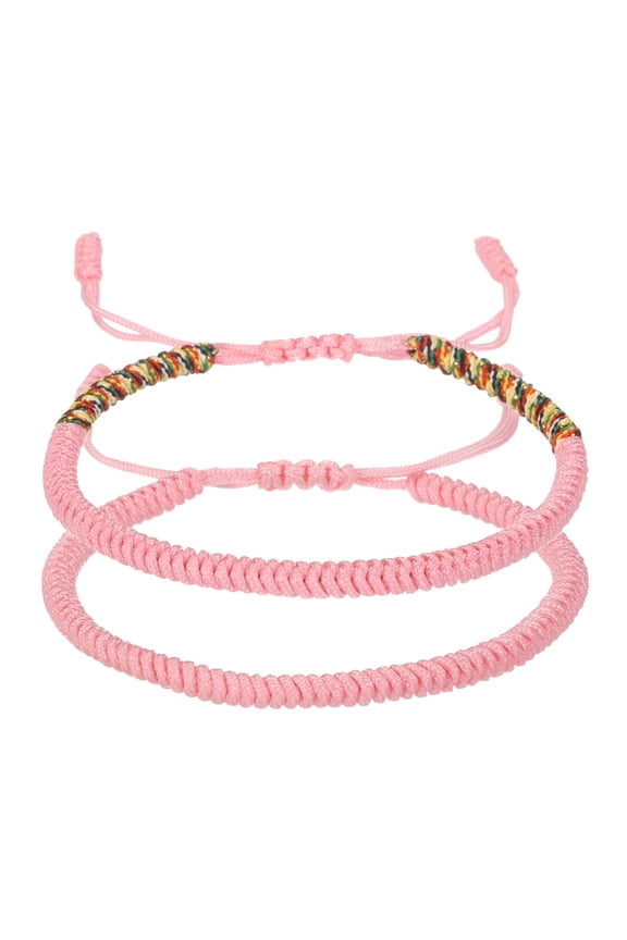 Lucky Handmade Braided Rope String Bracelet, 2pcs Round Adjustable Prayer Protection Bracelet for Family Women Anniversary Jewelry Gifts, Pink/Pink Series