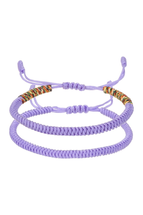 Lucky Handmade Braided Rope String Bracelet, 2pcs Round Adjustable Prayer Protection Bracelet for Family Women Anniversary Jewelry Gifts, Purple/Purple Series