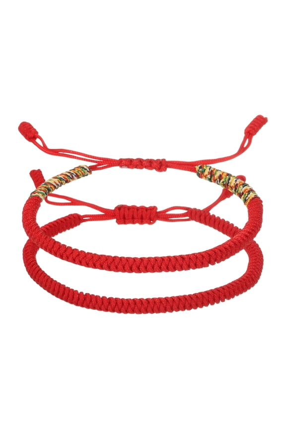 Lucky Handmade Braided Rope String Bracelet, 2pcs Round Adjustable Prayer Protection Bracelet for Family Women Anniversary Jewelry Gifts, Red/Red Series