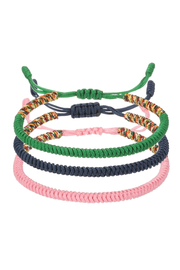 Lucky Handmade Braided Rope String Bracelet, 3pcs Round Adjustable Prayer Protection Bracelet for Family Women Anniversary Jewelry Gifts, Navy Blue/Pink/Pink (Mix Color Series)