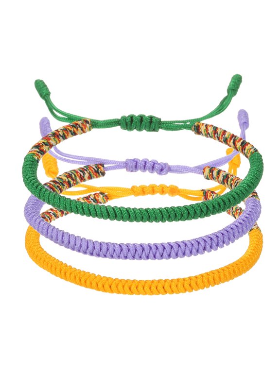 Lucky Handmade Braided Rope String Bracelet, 3pcs Round Adjustable Prayer Protection Bracelet for Family Women Anniversary Jewelry Gifts, Yellow/Purple/Pink (Mix Color Series)