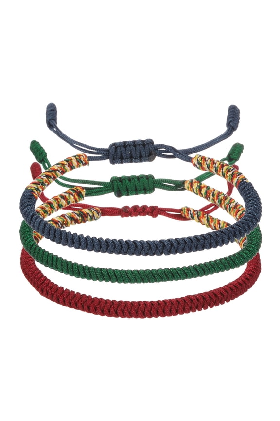 Lucky Handmade Braided Rope String Bracelet, 3pcs Round Adjustable Prayer Protection Bracelet for Family Women Anniversary Jewelry, Dark Green/Navy Blue/Wine Red (Mix Color Series)