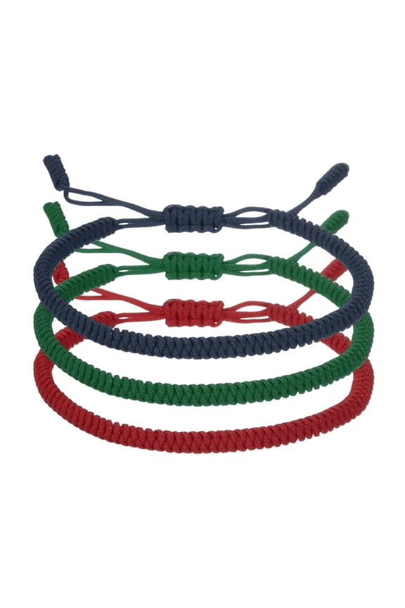 Lucky Handmade Braided Rope String Bracelet, 3pcs Round Adjustable Prayer Protection Bracelet for Family Women Anniversary, Dark Green/Navy Blue/Wine Red (Solid Color Series)