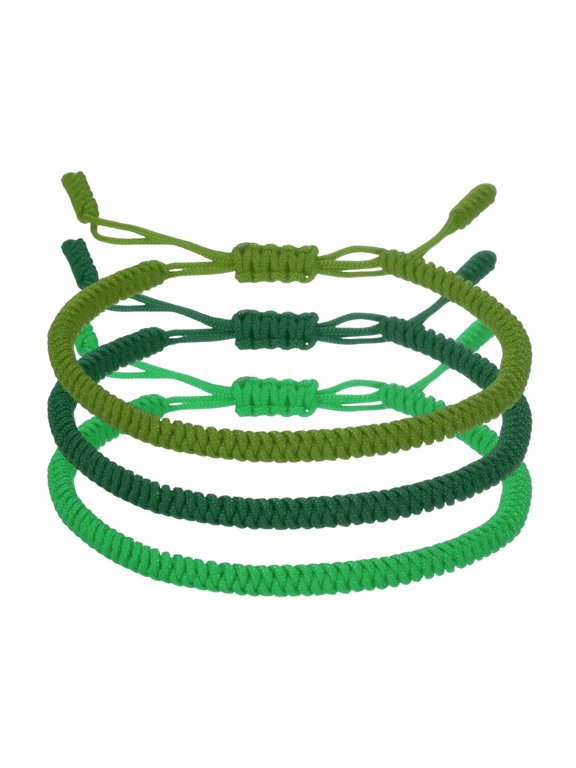 Lucky Handmade Braided Rope String Bracelet, 3pcs Round Adjustable Prayer Protection Bracelet for Family Women Anniversary, Green/Grass Green/Dark Green (Solid Color Series)