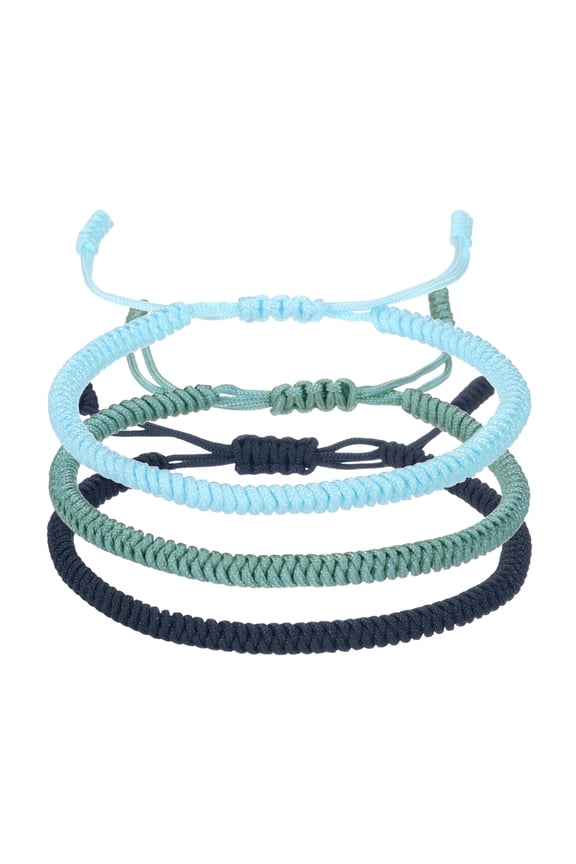 Lucky Handmade Braided Rope String Bracelet, 3pcs Round Adjustable Prayer Protection Bracelet for Family Women Anniversary, Sky Blue/Dark Cyan/Navy Blue (Solid Color Series)