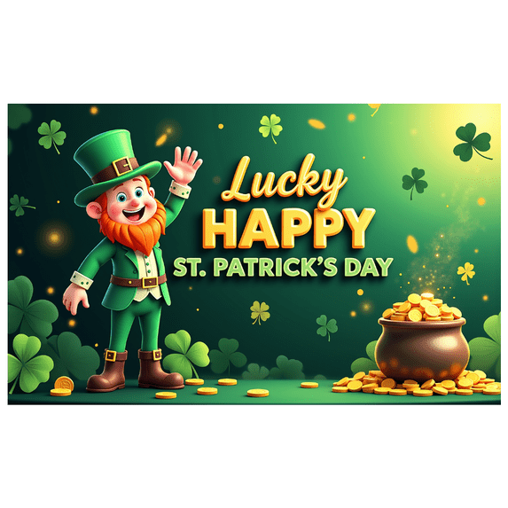 Lucky Happy St Patricks Day Pot of Gold Leprechaun Illustration Backdrop Banner Party Supplies Photography Props Festival Decoration Event