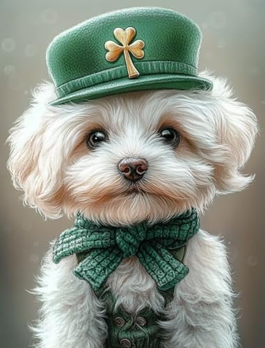 Lucky Hat Dog Puzzle for Adults Educational Intellectual Jigsaw Puzzle,St. Patrick's Day Fantasy Puzzles for Adults Fun Game 1000 Pieces