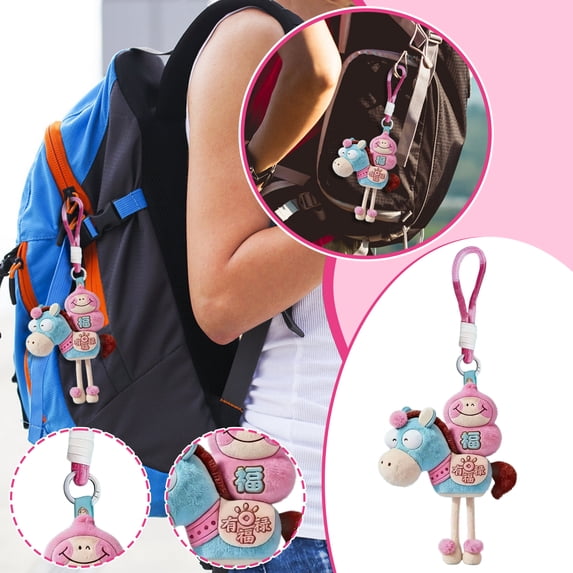 Lucky Horse Bag Charm Keychain Plush Mascot 2026 New Year Gift Mini Stuffed Animal Backpack Pendant Accessory for Good Fortune and Prosperity Charm Blue