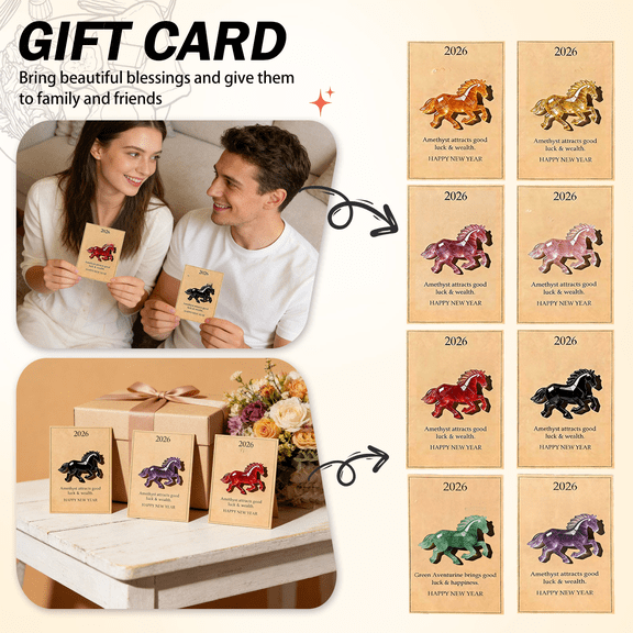 Lucky Horse Figurine Greeting Card, Good Luck Fortune Horse Decor for Home Office, Chinese New Year Gift, Birthday Gift, Housewarming Present (1 Count)