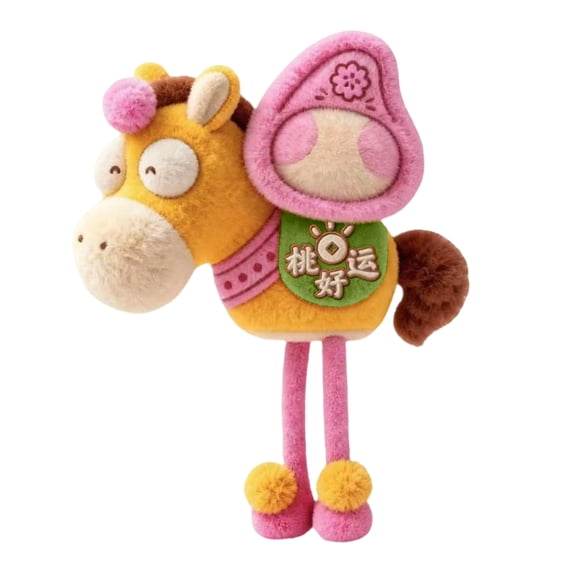 Lucky Horse Plush Toy 7.8 Inch Stuffed Animal Doll for 2026 Celebration Decorative Mascot Soft Huggable Plushie Gift for Friends Classmates and Office and Home Yellow