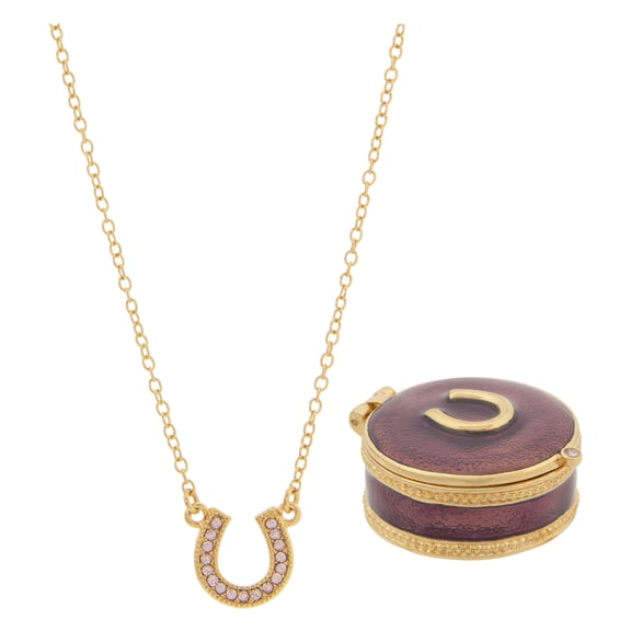 Lucky Horseshoe Pendant Necklace & Trinket Box - June Alexandrite Birthstone