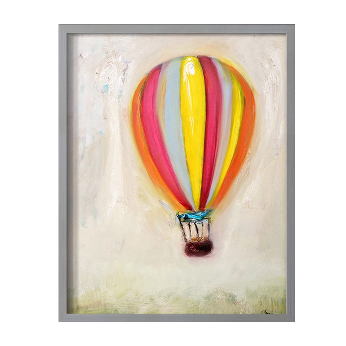 Lucky Hot Air Balloon Framed Print in Gray Solid Wood Framed Print No Nail Hanging