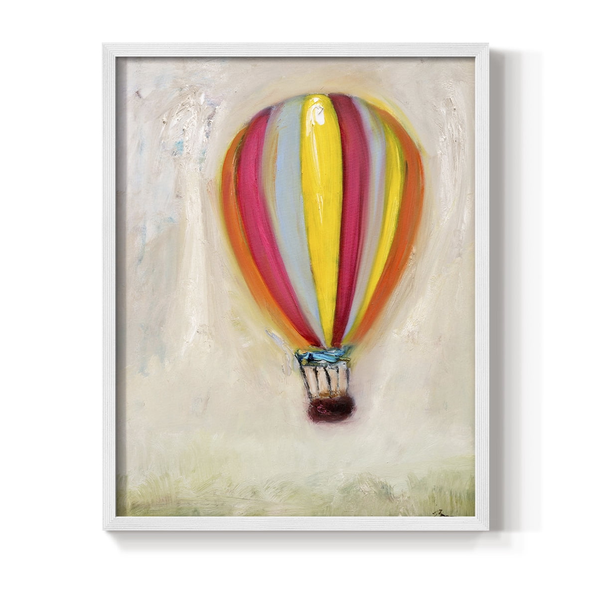 Lucky Hot Air Balloon Framed Print in White Solid Wood Framed Print No Nail Hanging