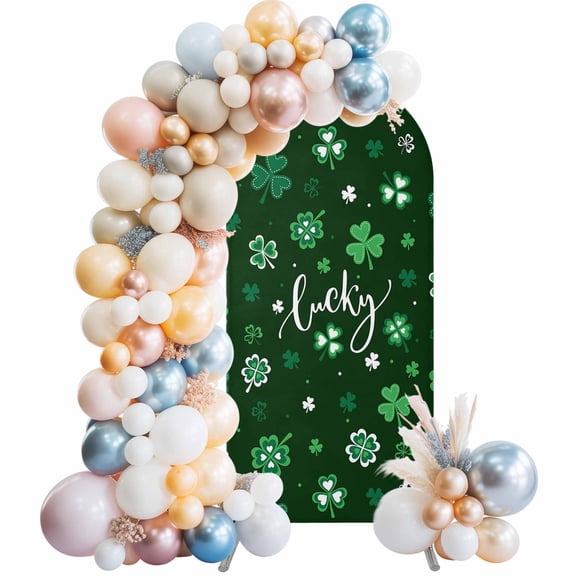 Lucky Ireland Arch Backdrop Cover 4x1.65 Ft, Spandex Wedding Arch Stand Cover, St. Patrick's Day Spring Shamrock Green Round Top Stretch Fitted Background Covers for Birthday Ceremony Party Decor