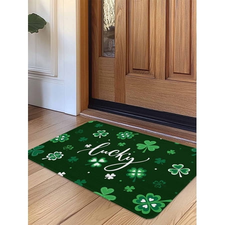 Lucky Ireland, Door Mat Indoor Outdoor Entrance, Non Slip Rug for Kitchen Bathroom Entryway Rug, St. Patrick's Day Spring Shamrock Green Washable Doormat Floor Mat for Office 24x36 Inch