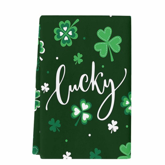 Lucky Ireland, Microfiber Kitchen Towel, St. Patrick's Day Spring Shamrock Green Soft Absorbent Dish Towels, Quick Drying Washable Dishcloths for Kitchen Cleaning, Drying Dishes, 18x28 Inches