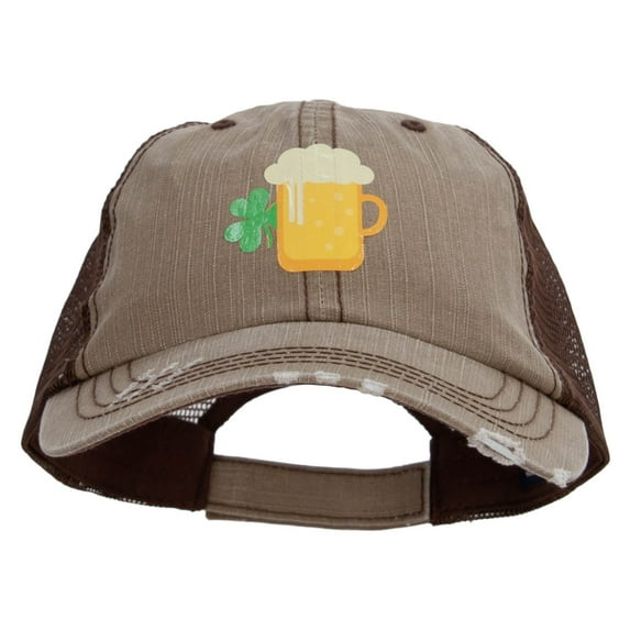 Lucky Irish Beer Heat Transfer Low Profile Special Cotton Mesh Cap - Khaki Brown OSFM
