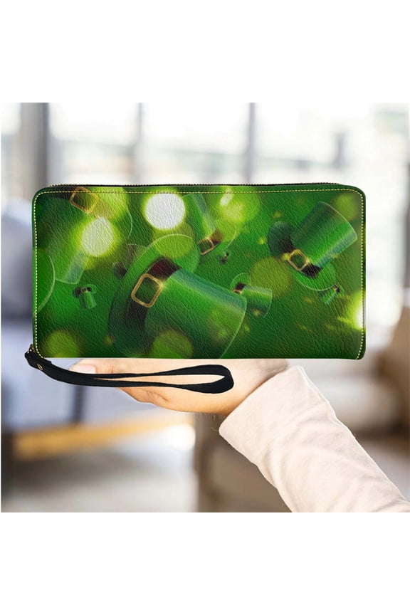 Lucky Irish Day Green Hat Women Wallets Multifunction Leather Ladies Wallet Wrist Strap Purse St Patricks Day Clover Coin Case