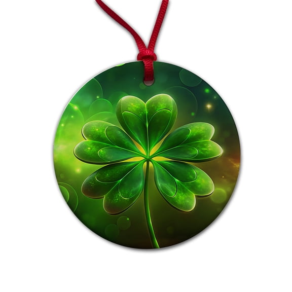 Lucky Irish Five Leaf Clover Christmas Tree Holiday Round Ceramic Ornament