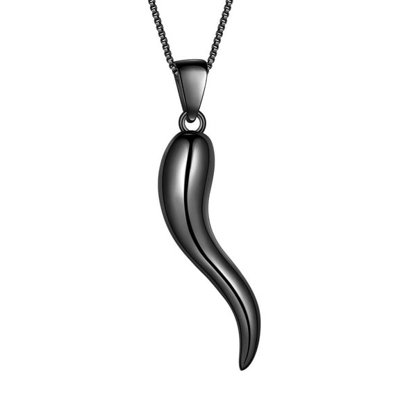 Hipunk Italian Horn Necklace for Men 925 Sterling Silver Cornicello Necklace Pendant Black Women Protection Amulet Jewelry Father's Day Gift