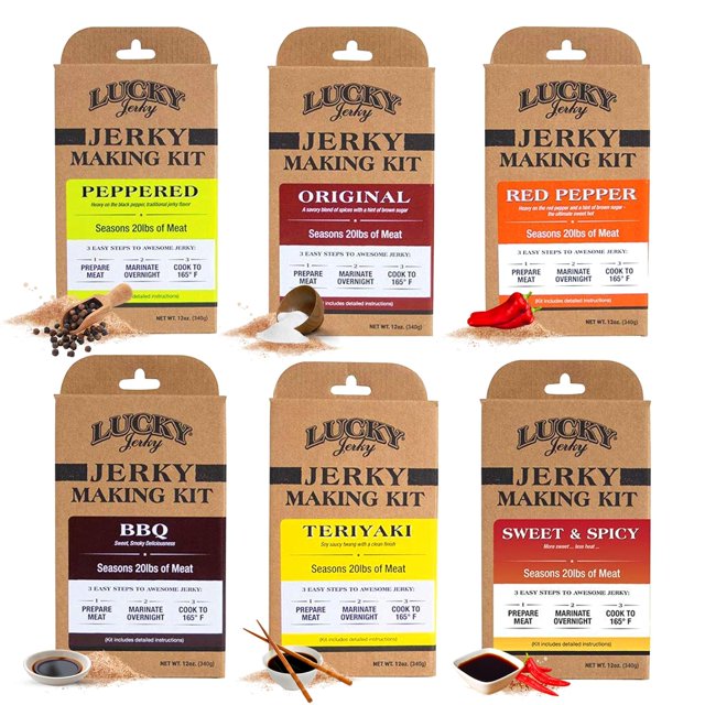 Lucky Jerky DIY Jerky Seasoning Kits Jerky Variety Pack with Six Flavors Make Your Own Beef