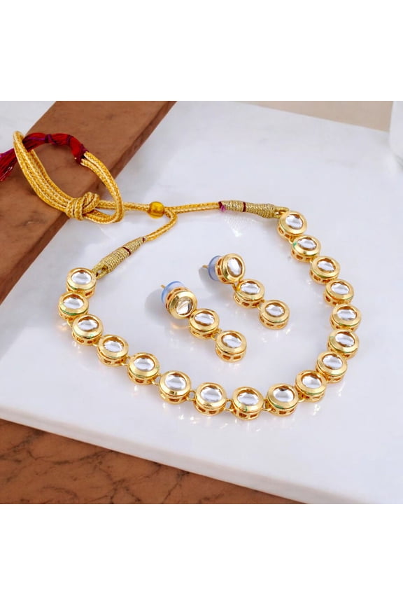 Back Meenakari Stone Bollywood Style Handcrafted Indian Jewelry 18K Gold Plated White color Uncut One Line Round Kundan Stone Stone Bollywood Style Handcrafted Set