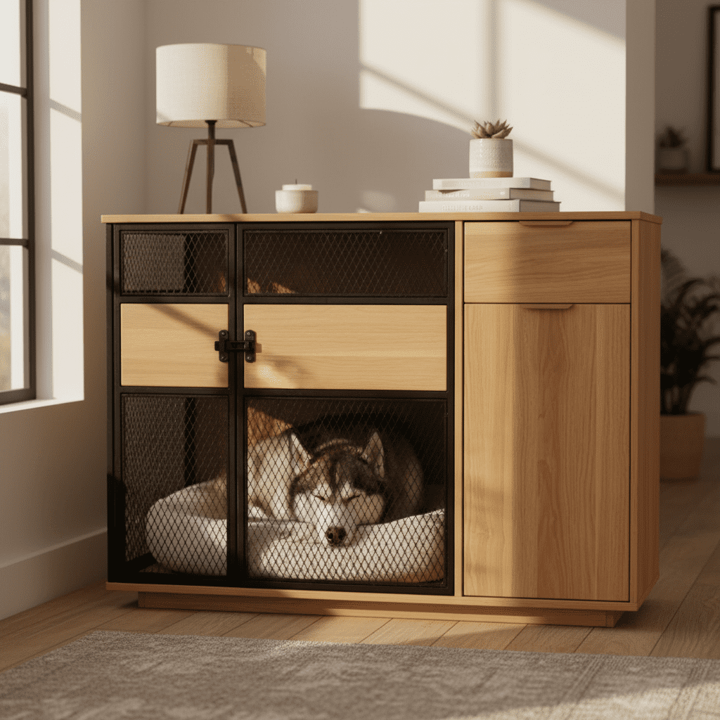 Lucky Kennels Clover Console 1-Door 48" Wood Composite Indoor Furniture Style Crate for Dogs with Hardware