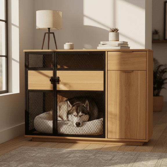 Lucky Kennels Clover Console 1-Door 48" Wood Composite Indoor Furniture Style Crate for Dogs with Hardware