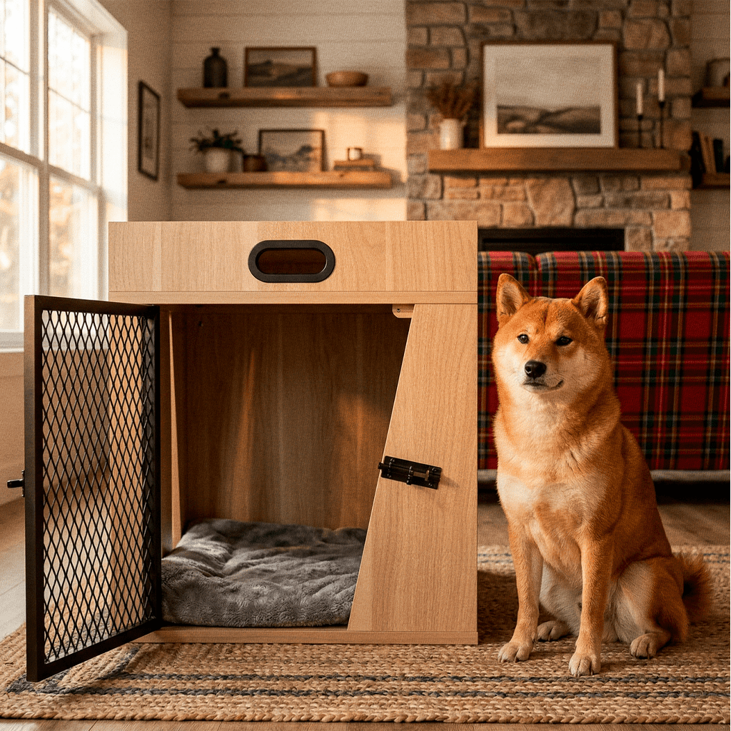 Lucky Kennels Penny Pet Crate (Medium) - Multi-Functional Pet Kennel & Decorative Side Table with Storage