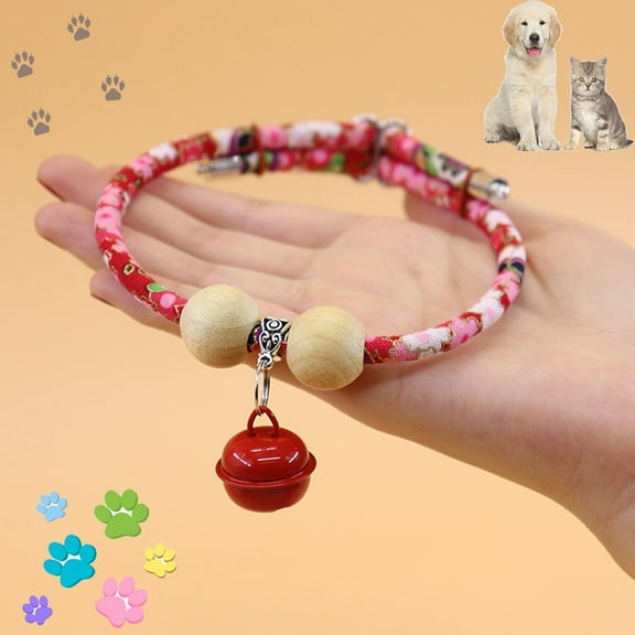 Lucky Kimono Cedar-Bead Pet Collar, 2025 Bell Print Collar for Cats and Dogs, Pets Collar with Fortune Pendant, Comfortable Adjustable