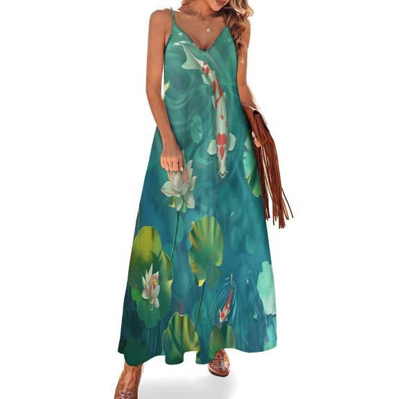 Lucky Koi Fish Lotus Leaf Fine Art Sleeveless Dress Summer Dress Woman 2025