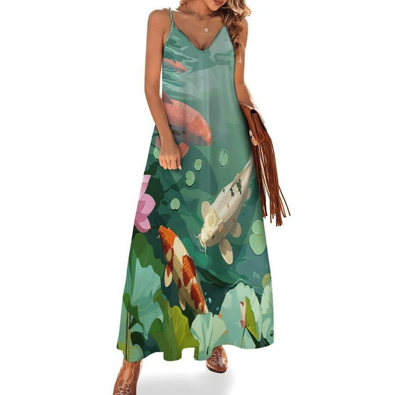 Lucky Koi Fish Lotus Leaf Fine Art Sleeveless Dress Summer Dress Woman 2025