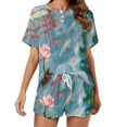 thumbnail image 1 of Lucky Koi Fish Lotus Leaf Pajama Set for Women 2 Piece Sleepwear Loungewear Short Sleeve, 1 of 7