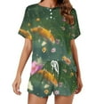 thumbnail image 1 of Lucky Koi Fish Lotus Leaf Pajama Set for Women 2 Piece Sleepwear Loungewear Short Sleeve, 1 of 7