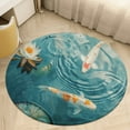 thumbnail image 1 of Lucky Koi Fish Lotus Leaf Soft Bedroom Round Area Rug, Washable Cute Nursery Circle Throw Mat, Non-Slip Contemporary Small Low Pile Floor Carpet for Dorm Bedside, 1 of 6